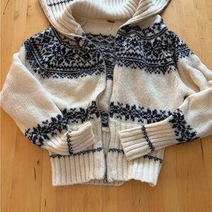 Free People Nordic Knit Hooded Cardigan - Cream and Black